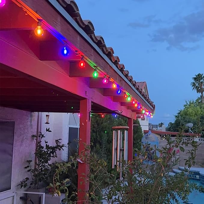 200FT Festoon Wedding Tent Lights for Party Outdoor String Lights RGB Waterproof/Connectable/Dimmable Shatterproof Bulbs,Colorful Globe Outside Lighting for Patio Backyard Cafe Garden