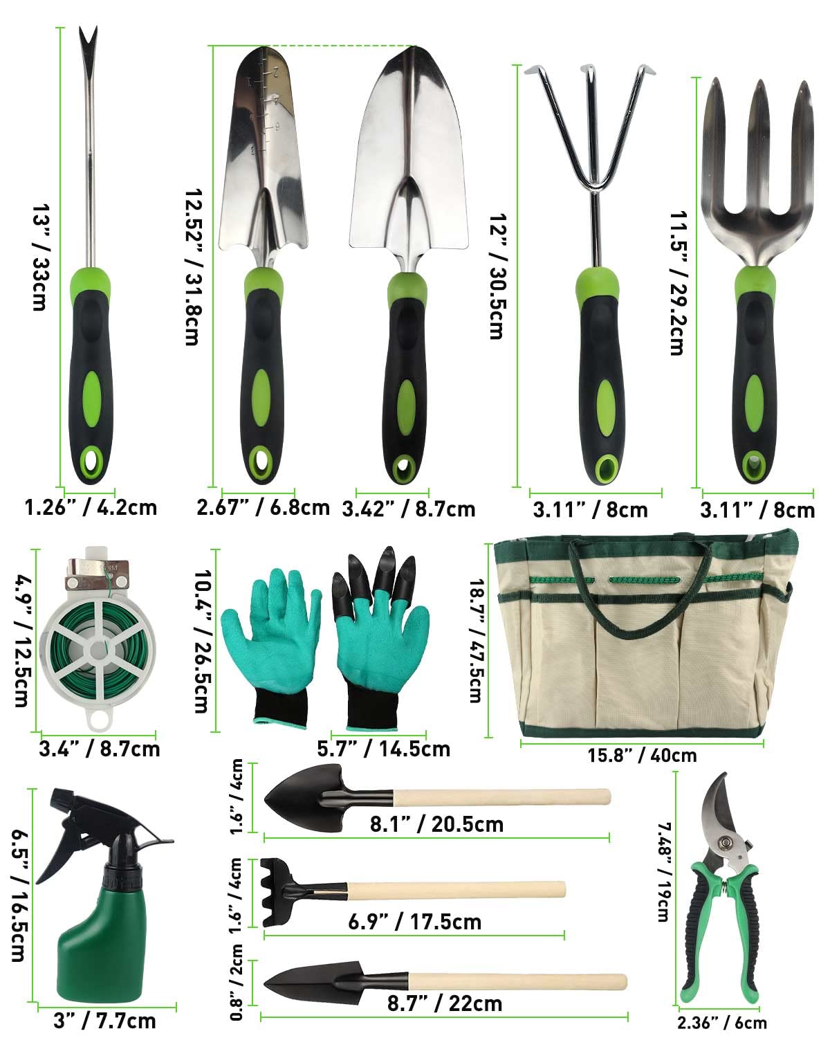 MOXTOYU 13PCS Garden Tool Set with Holders, Stainless Steel Garden Tools Set, Hands Tool Set With Heavy Duty Tool Bag, Garden Tool Set for Men Women with Different Accessories, Gardening Gift for Dad