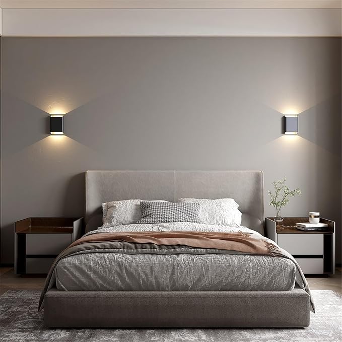 Wall Lights for Bedroom Up and Down Indoor Wall Light, Outdoor Wall Sconces LED Dimmable, 7.8 Inch Modern Porch Light, IP65 Waterproof Wall Lamp for Yard,120-277V,15.5W 3000K CRI90+ (Black)