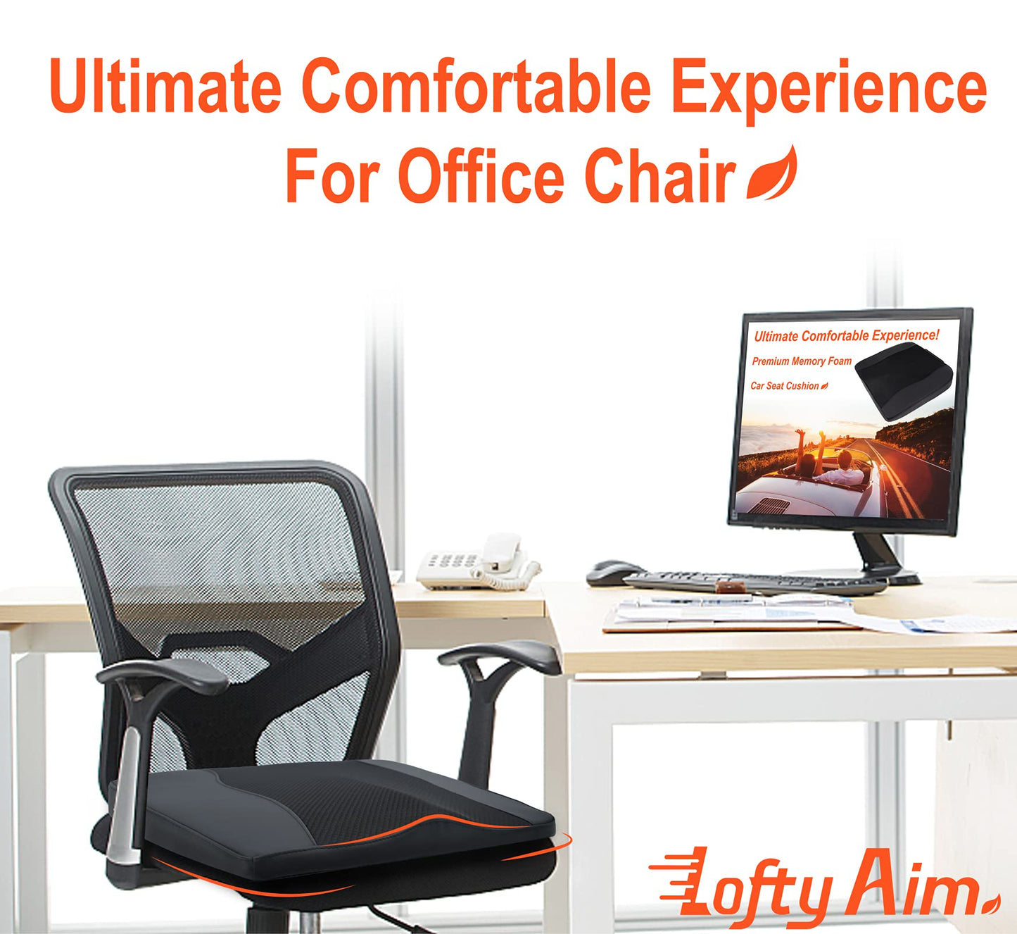 Car Seat Cushion, Comfort Memory Foam Car Cushions for Driving - Sciatica & Lower Back Pain Relief, Driver Seat Pillow for Auto, Office Chair, Wheelchair - Black