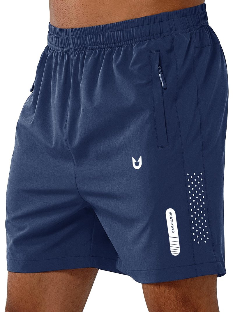 NORTHYARD Men's Athletic Running Shorts Gym Workout 7"/9"/5" Quick Dry Lightweight Sports Basketball Tennis 3 Zipper Pockets DARKBLUE-5inch L