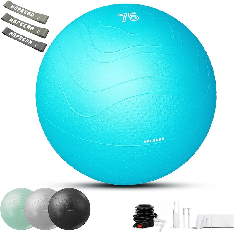 Exercise Ball - Anti-Burst Slip-Resistant Yoga/Pilates Ball for Core Training | 22''/26''/30'' Sizes, Includes Quick Pump & 3 Resistance Bands