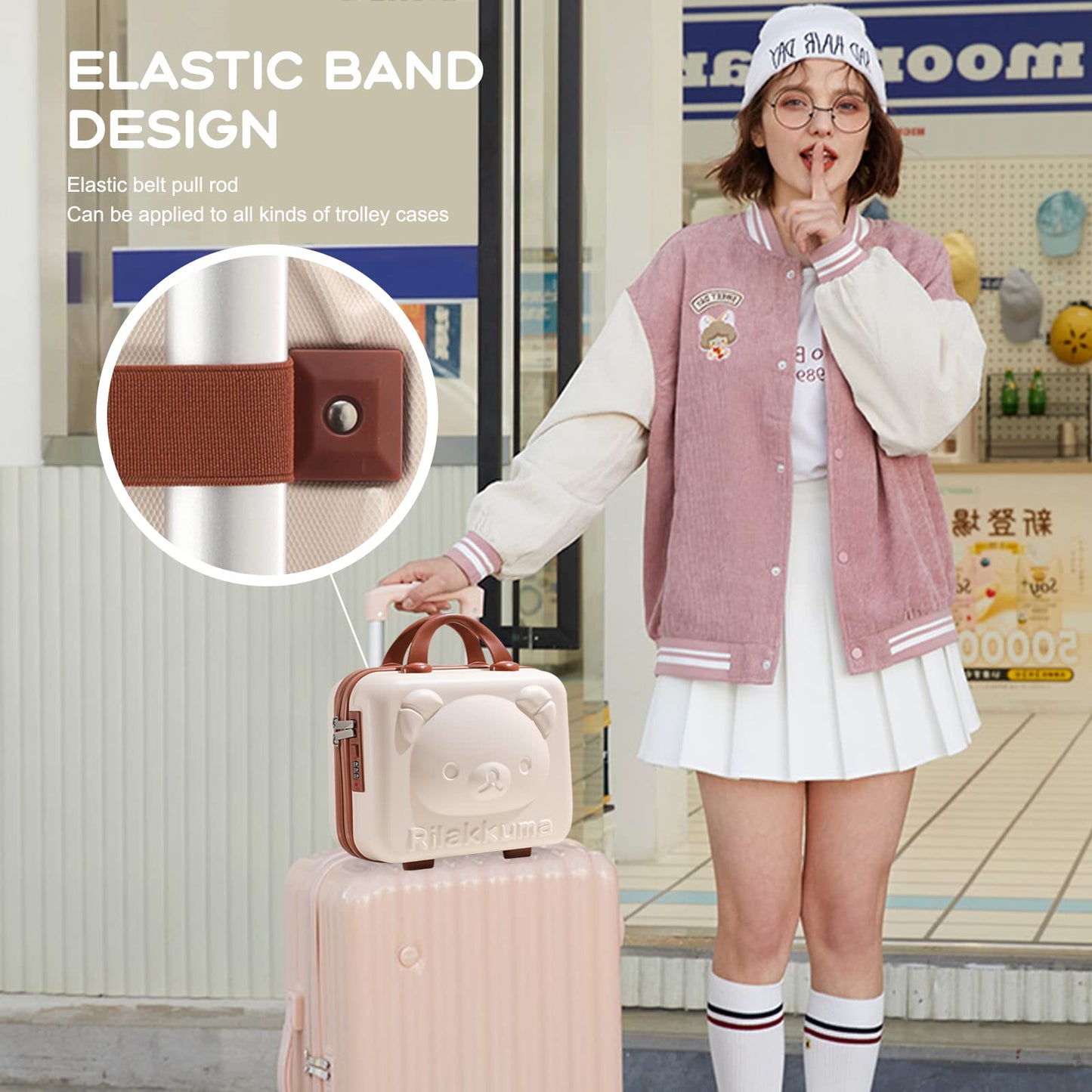 Balakaka Vanity Case with Zipper 30x15x23 cm, 10 L Hard Shell Vanity Case with Combination Lock, Portable Water Proof Travel Makeup Case with Handle for Women Girl, Rose Gold