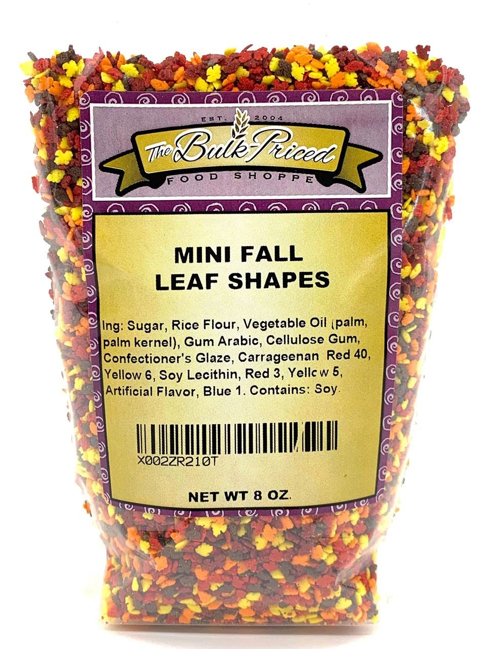 Mini Fall Leaf Shaped Sprinkles, Mixed Fall Colors, Bulk Size (8 OZ. Resealable Zip Lock Stand Up Bag)