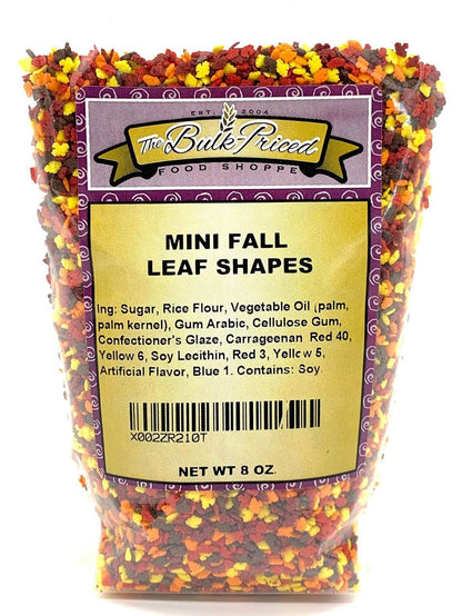 Mini Fall Leaf Shaped Sprinkles, Mixed Fall Colors, Bulk Size (8 OZ. Resealable Zip Lock Stand Up Bag)