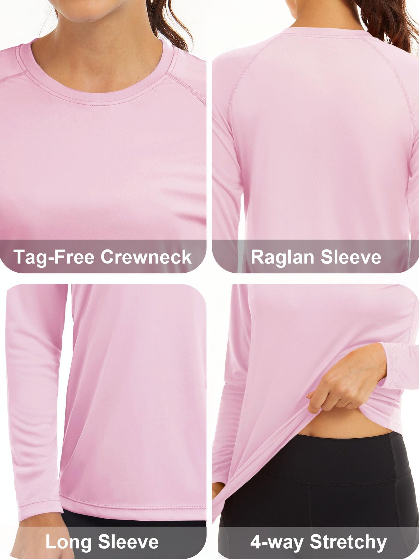 MAGCOMSEN Hiking Shirts for Women SPF Swim Shirts for Women Long Sleeve Shirts Running Shirts for Women UV Protection Fishing Shirts Womens Rashguard Light Pink