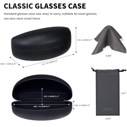 molshine Hard Shell Sunglasses Case,Classic Large Glasses Case with Cleaning Cloth and Pouch for Women Men Travel(Black)