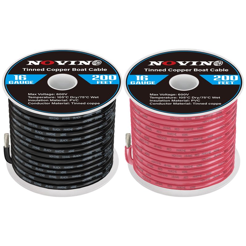 16 Gauge Marine Wire Include 16 AWG 200FT Red & 200FT Black,16 Gauge Marine Grade Wire Tinned Copper Electrical Cable for Automotive Boat Speaker Battery Lighting Solar Panel Camper Trailer