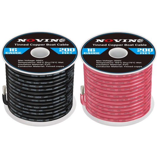 16 Gauge Marine Wire Include 16 AWG 200FT Red & 200FT Black,16 Gauge Marine Grade Wire Tinned Copper Electrical Cable for Automotive Boat Speaker Battery Lighting Solar Panel Camper Trailer