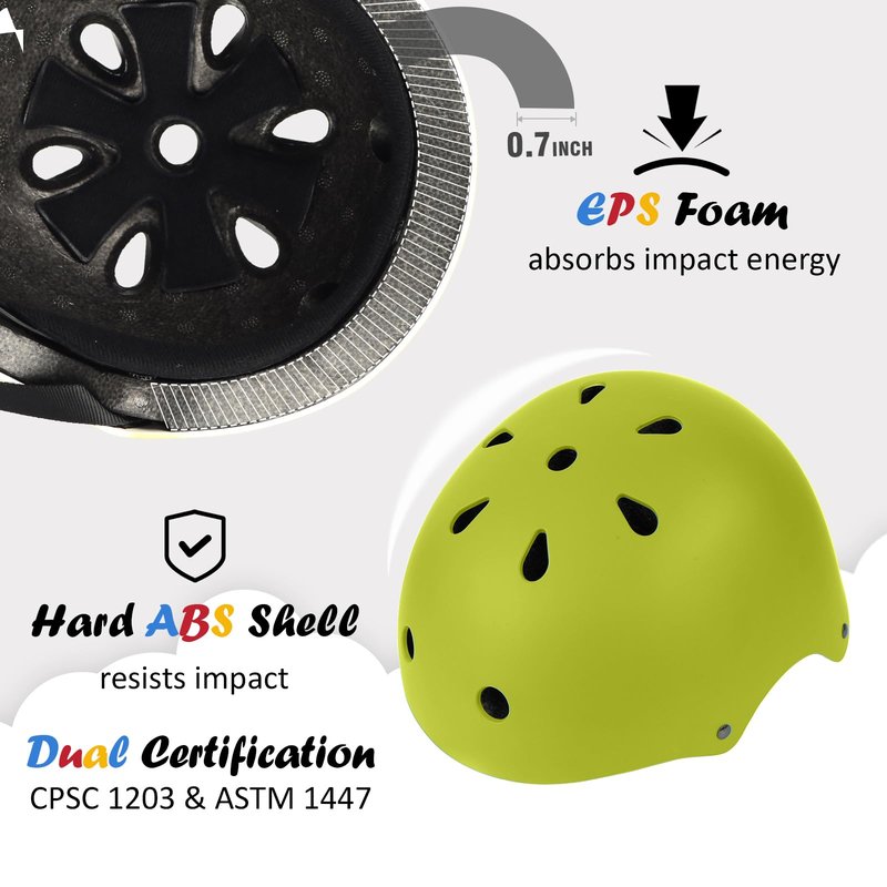 Kids Bike Helmet, Adjustable and Multi-Sport, from Toddler to Youth, 3 Sizes (Green)