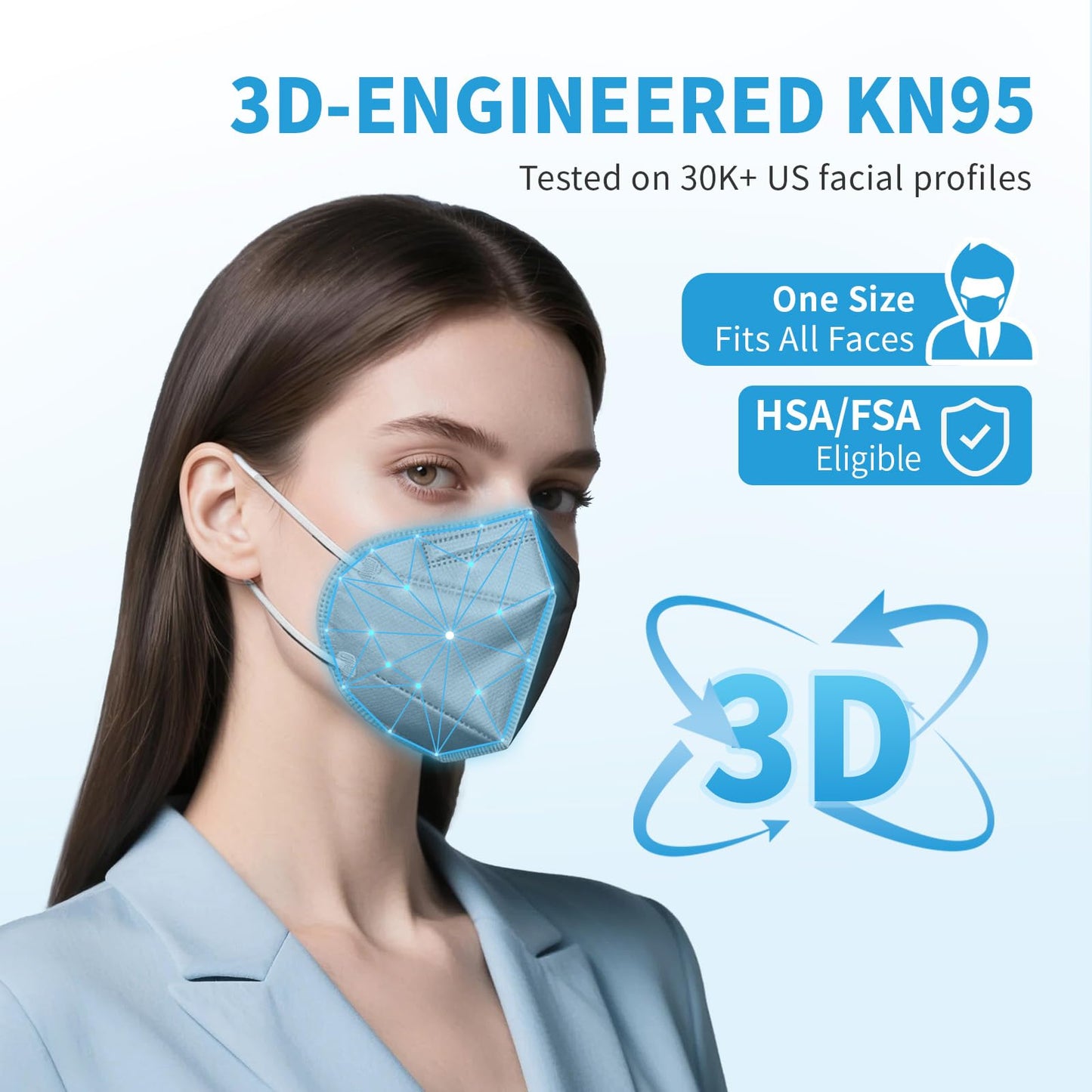 akgk KN95 Face Mask 50 PCS, Breathable Protection Masks, 5-Ply KN95 Grey Masks, Cup Dust Safety Masks