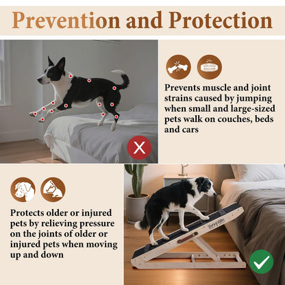 Dog Ramp for Bed - Foldable Small to Large Dog Ramp for Couch - 6 Adjustable Height from 30.5 to 61cm - Stairs with High Traction Mat - Wooden Portable Ramp for Dogs to Get on Bed Couch Car Up to 90kg