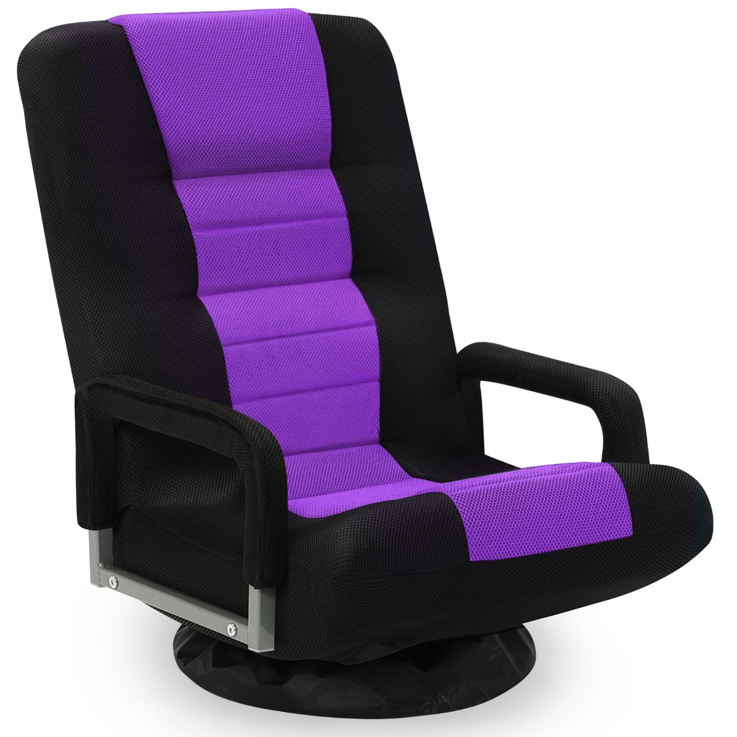 Buymoth Swivel Floor Gaming Chair w/Armrests,Folding Video Reclining Sofa w/6 Adjustable Position, Padded Backrest & Cushion, Lazy Lounger Couch for E-Sports, Reading, Relaxing, Watching TV, Purple