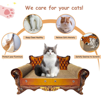 INRLKIT Luxury Cardboard Cat Scratcher Sofa Bed, Couch Shaped Cat Scratching Board, Scratch Lounge with Catnip, Scratcher for Indoor Cats(Brown)