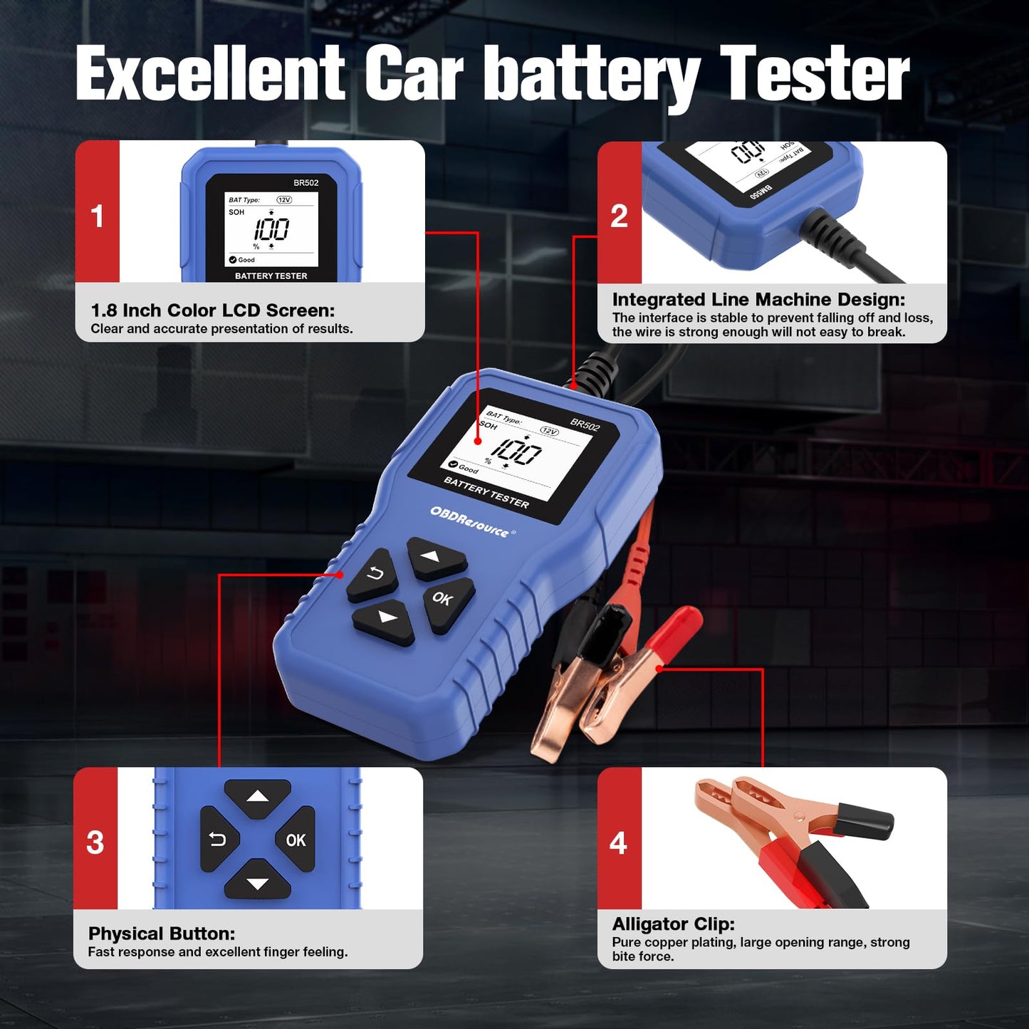 Car Battery Tester 6V 12V 24V Battery Voltage Tester, BR502 100-2000 CCA 2Ah-220Ah Internal Resistance Tester Automotive Accurate Digital Auto Battery Analyzer for Car Truck Marine Motorcycle SUV Boat