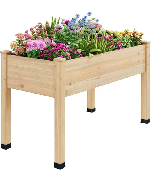 ZIENLIFE Wood Raised Garden Bed, 48x24x30in Elevated Wooden Planter Box with Legs Standing Growing Bed for Backyard, Patio, Balcony with Bed Liner, 200 Pound Capacity