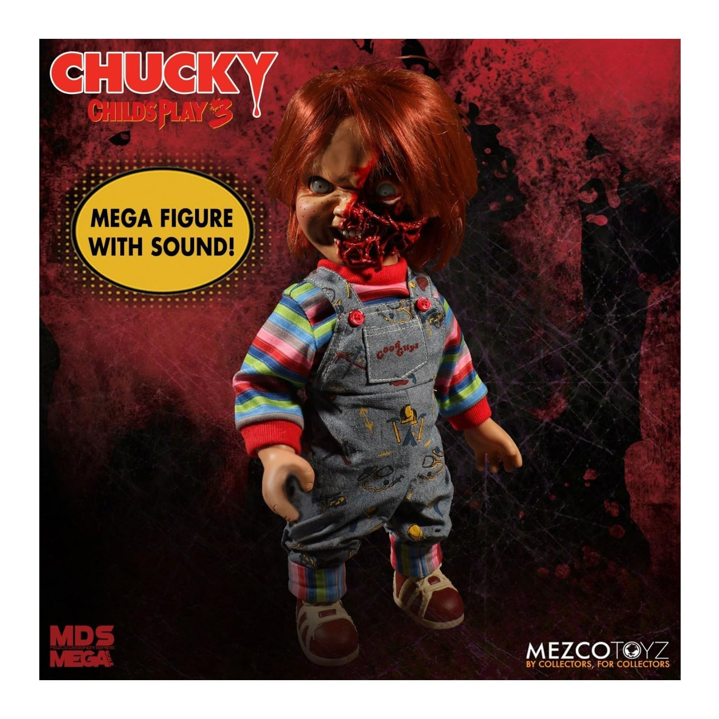 Mezco Toyz Designer Series Child's Play 3 Talking Pizza Face Chucky 15-Inch Mega Action Figure with Voice
