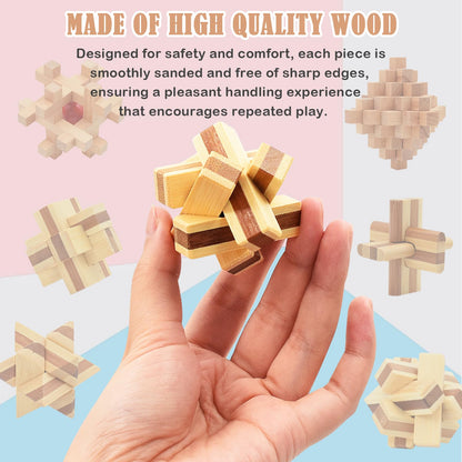 Surplex 12 Pcs 3D Wooden Brain Teaser Puzzle Set – Interlocking Logic IQ Challenge Games, Mind-Bending Assembly & Disentanglement Puzzles for Adults, Teens & Kids – Fun Educational Toy & Gift Idea