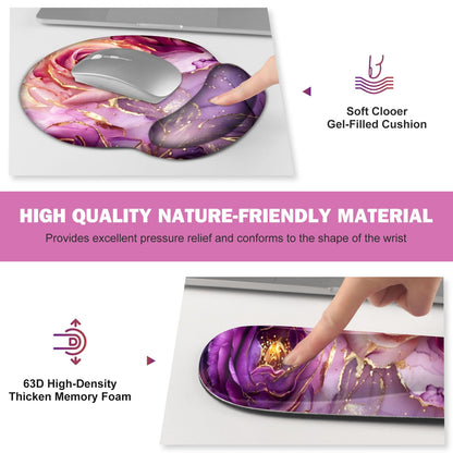 Gaming Mouse Pad, Large Desk Mat, Cute Desk Pad Protector, 4in1 XXL Mousepad + Keyboard Wrist Rest+Mouse Wrist Rest+Coaster Set with Ergonomic Desk Pad for Home Office PC, Marble Rose Purple Flowers