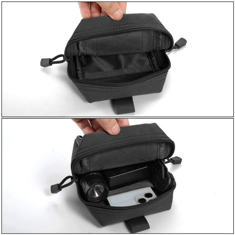 FRTKK 2 Pack Molle Pouches - Tactical Compact Water-Resistant EDC Pouch Small Utility Pouch Bags (Patch Included) (2 Pack-Black)