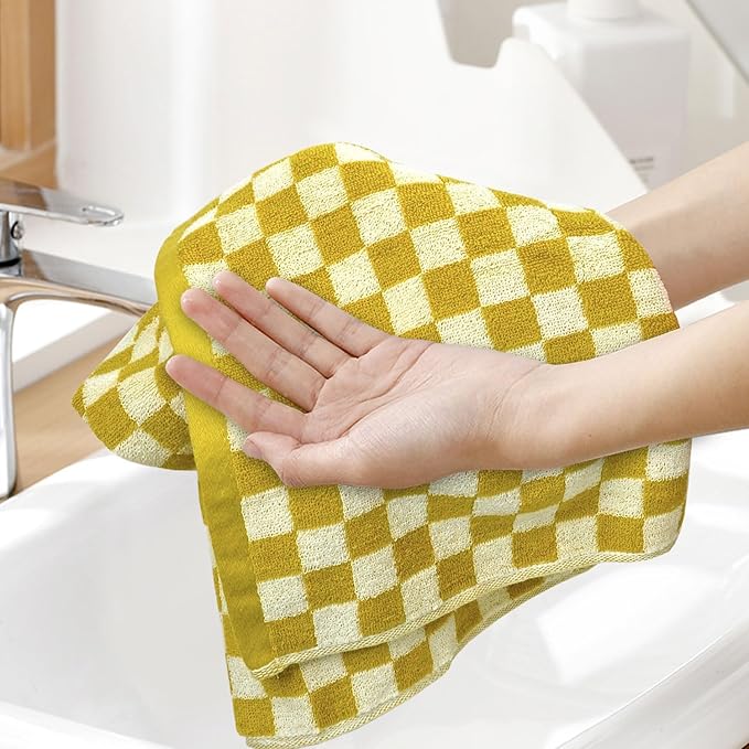 Jacquotha 4 Pcs Hand Towels for Bathroom Checkered, Cotton Soft Absorbent Cute
