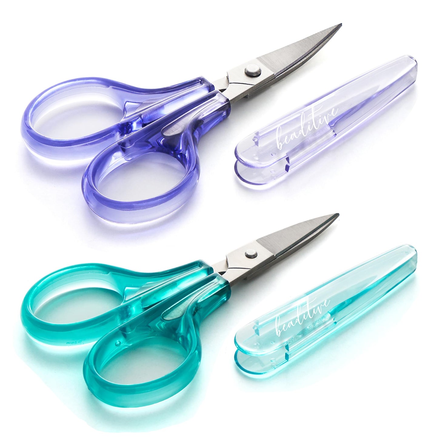 Beaditive Detail Craft Scissors Set (2 Pc.) Curved and Straight, Sharp, Compact | Sewing, Embroidery, Paper Cutting, Crafting | Stainless Steel | Protective Cover (Green)