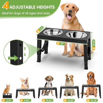 Elevated Dog Bowls Large Breed XIAZ Raised Dogs Bowl Stand Large/Medium Sized Dog 1L Food Water Bowl Stands 5 Heights Adjustable 9/11/12/14in Black Pet Feeder Dish Station