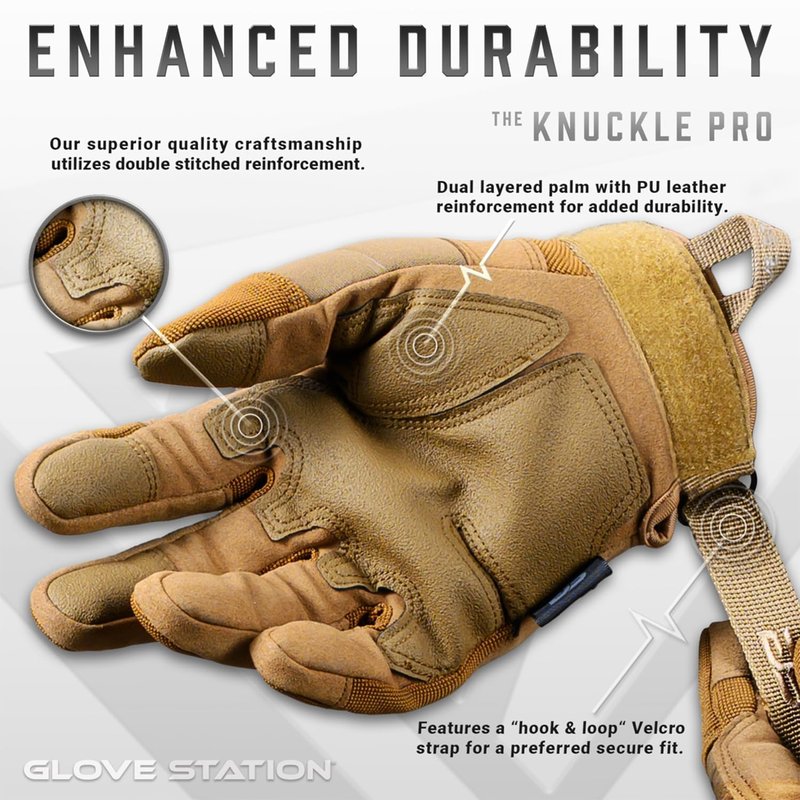 Glove Station Hand Protective Gloves for Men - Touchscreen Motorcycle Riding Gloves for Airsoft, Hiking & Outdoor Work - Tan, XX-Large