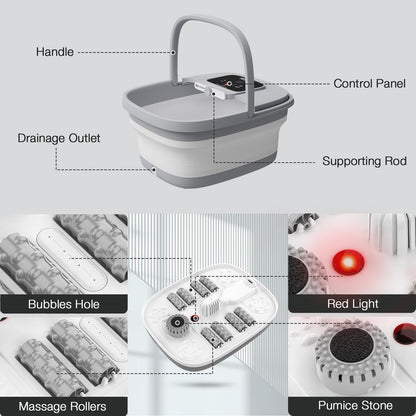 HOSPAN Collapsible Foot Spa with Heat, Bubble, Red Light, and Temperature Control, Foot Bath Massager with 8 Shiatsu Massage Rollers, Pedicure Foot Spa for Relaxation and Stress Relief, Black