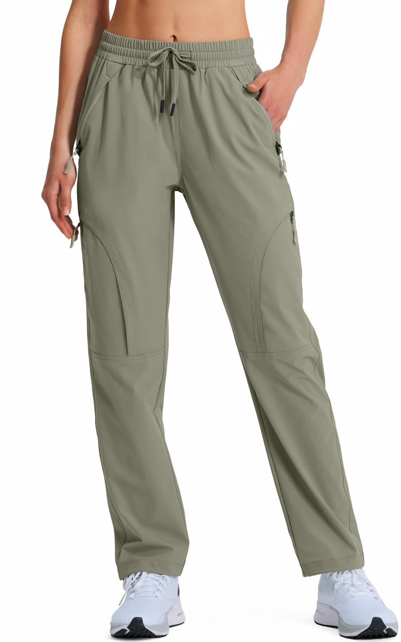 Hugut Women's Hiking Pants Quick Dry Lightweight Cargo Pants UPF 50 Water Resistant Zipper Pockets for Golf Travel Work Camping Grey Sage