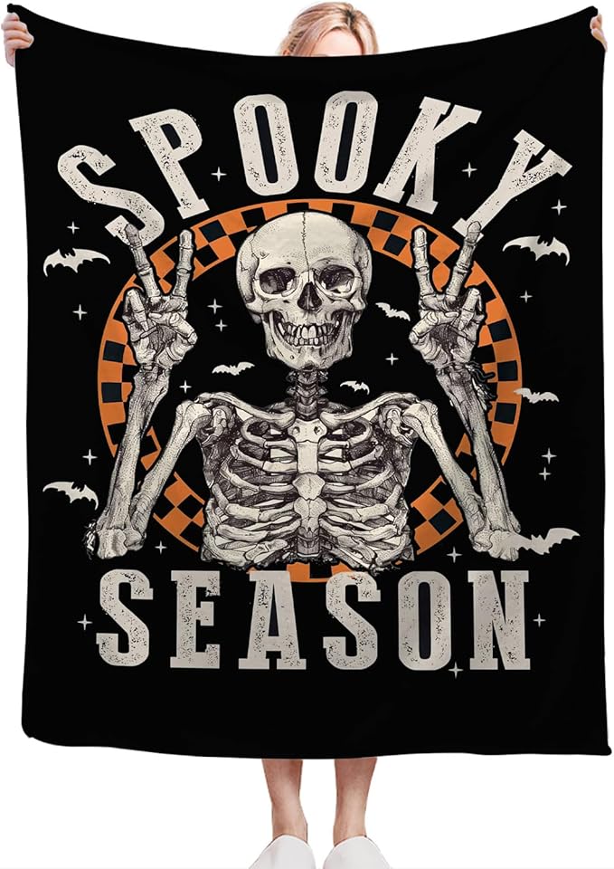 Gothic Skull Halloween Blanket, Skeleton Bones Throw Blanket, Hippie Fuzzy Plush Blankets Ultra Soft for Skull Lover Gift Kids Teens Women Men Girls Boys Stuffed Decor for Bedding Sofas Couch 60"X50"