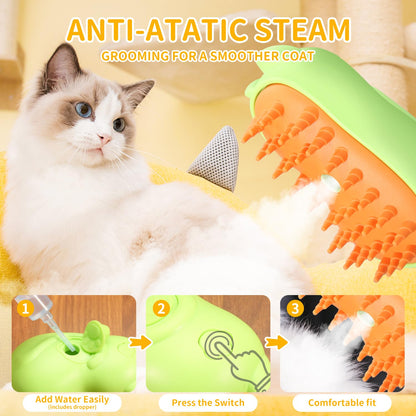 Anowbo Rechargeable 3in1 Self-Cleaning Steam Grooming Brush for Cat and Dog Shedding - 2 Gears for Long/Short Hair - Green