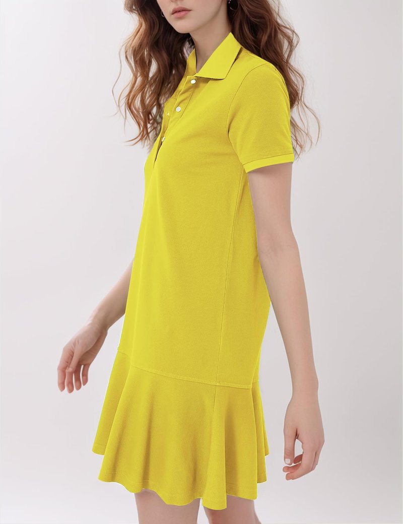 Flygo Womens Polo Dress Collared Short Sleeve Ruffle Golf Tennis T Shirt Sports Workout Mini Summer Dresses Tunic Pique(Yellow-S)