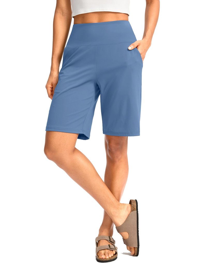 G Gradual Women's Bermuda Long Shorts with Pockets 9" High Waisted Knee Length Shorts for Women Walking Athletic Workout(Light Blue,XXL)