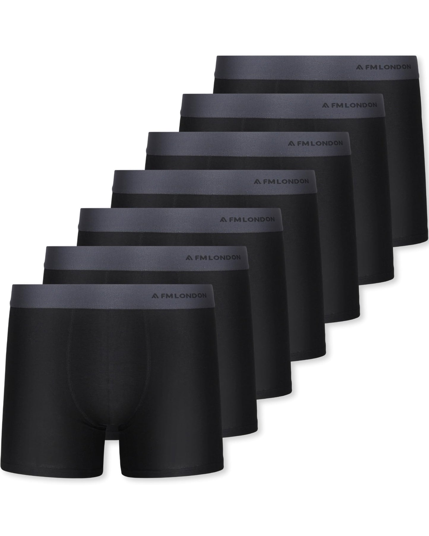 FM London 7-pack Mens Boxers, Tag Free - Cotton Rich, Breathable, Soft and Stretchy Mens Underwear Black