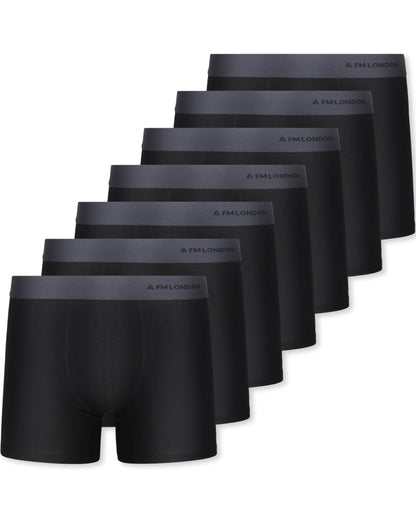 FM London 7-pack Mens Boxers, Tag Free - Cotton Rich, Breathable, Soft and Stretchy Mens Underwear Black