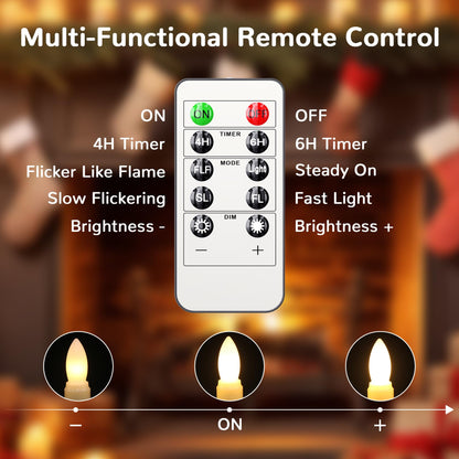 PChero Flameless Candles with Remote Timer, 7.9" Ivory Battery Operated LED Taper Dripless Floating Flickering Candles for Wedding Halloween Thanksgiving Christmas Themed Party Valentines Decorations