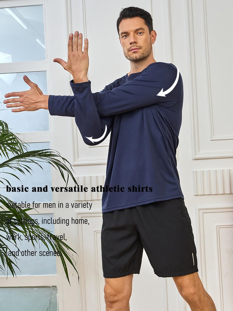 5 Pack Men’s Long Sleeve Shirts UV Sun Protection Quick Dry Crew Neck T Shirts Athletic Running Gym Workout Tee Tops