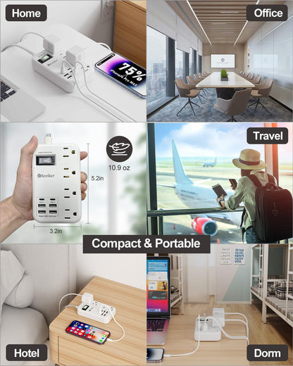 6 USB(2 USB C) Purple Travel Power Strip- 5Ft Lavender Extension Cord with 24W USB Charging Station and 4 Outlets, Purple Desk Accessories with Surge Protector for Cute Kawaii Office Dorm Room