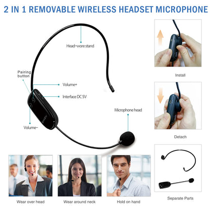 Voice Amplifier with Wireless Headset Mic - 18W 4400mAh Rechargeable Mini Pa System, Bluetooth 4.2, Waterproof IPX5 Portable Speaker for Teacher, Outdoors