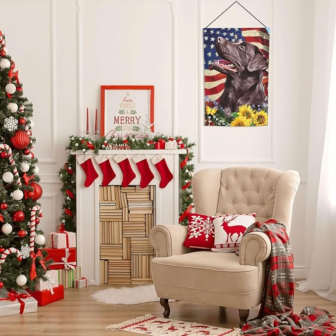 Chocolate Labrador American Flag Patriotic Dog Garden Flag Welcome Party Outdoor Outside Decorations Picks Home House Garden Yard Decor 12x18 Inch