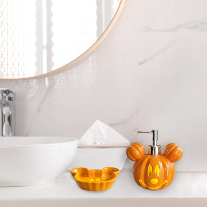 Jay Franco Disney Mickey Mouse Pumpkin Jack-O-Lantern Bathroom Decor Set - 2 Piece Autumn & Halloween Collection Includes Orange Lotion Pump & Soap Dish - Bathroom Accessories