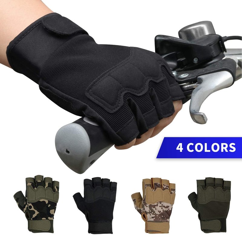 FIORETTO Fingerless Gloves for Men, Breathable Grip Palm Gloves for Motorcycle Riding, Driving, Cycling, Exercise, Workout, Climbing, Hiking and Outdoor Activities Black Medium
