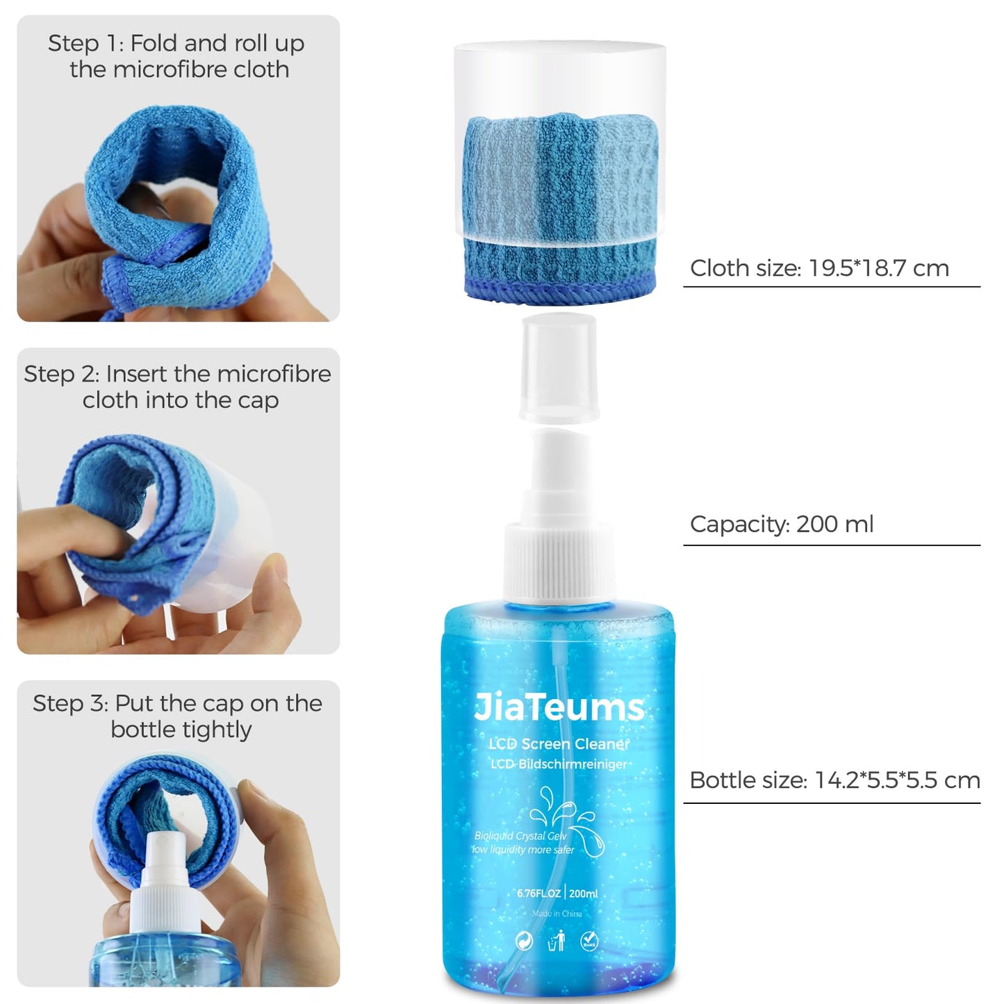 JiaTeums TV Screen Cleaner, Non-Drip Touchscreen Spray with Wiper for CD Disc Laptop Phone Tablet Computer Lens(200ml)