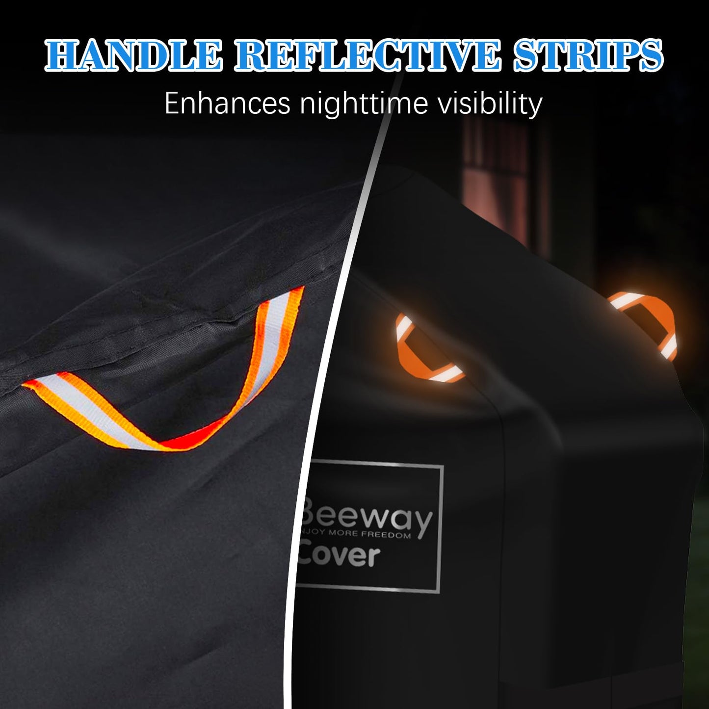 BEEWAY Barbecue Cover, BBQ Grill Cover fits Weber, Brinkmann, Char Broil - Heavy Duty Large BBQ Covers, UV & Waterproof, Rip-proof with Reflective Straps and Storage Bag (145 x 61 x 120cm)