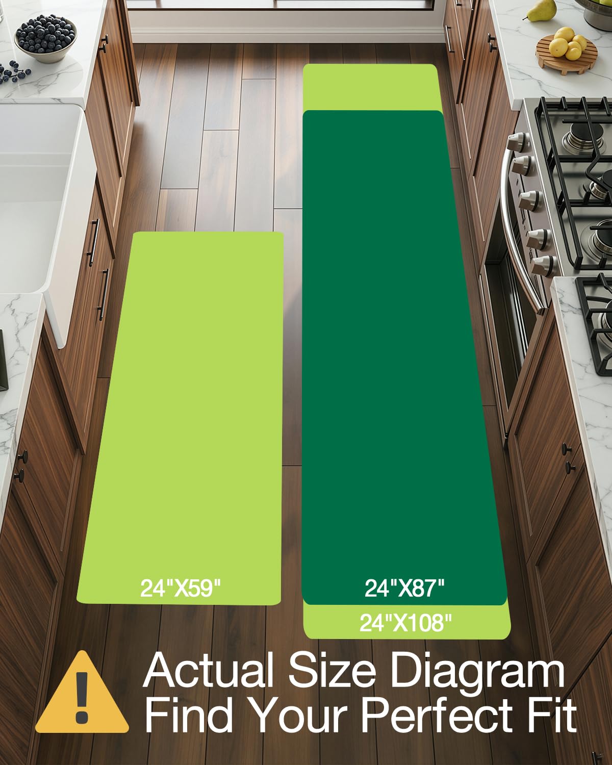 LUMI Anti Fatigue Kitchen Cushioned Mat for Floor, Padded Waterproof Runner for Standing, Stain Resistant Comfort Rugs for Home, Sink, Laundry, 24x108
