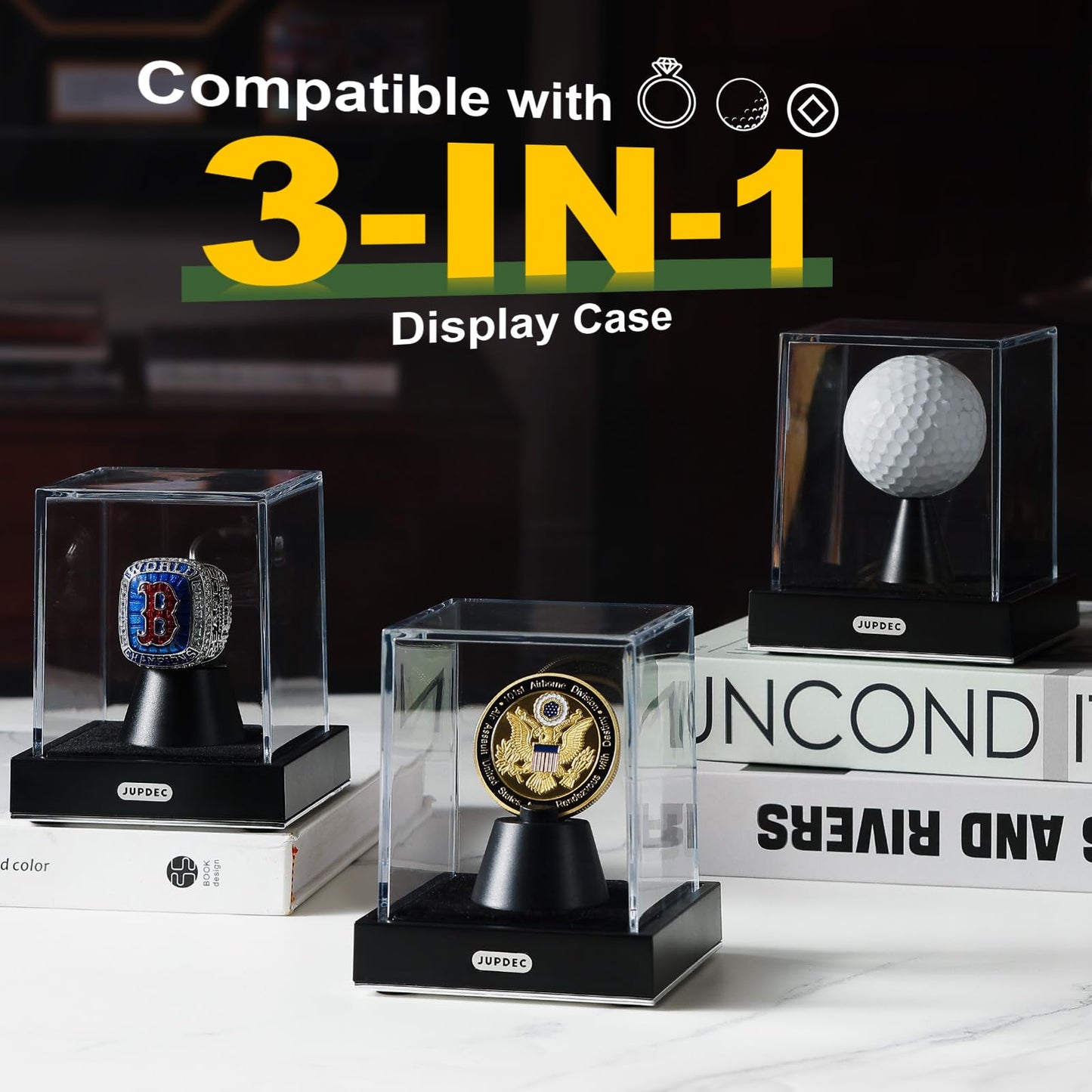 JupDec Golf Ball Display Case, Clear Acrylic Single Golf Holder with Durable Base, Dustproof Cube Showcase with Black Velvet Interior, Ideal Gift for Sports Memorabilia Fans & Collectors