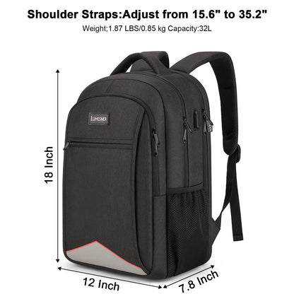 Lumesner Travel Laptop Backpack with USB Charging Port; 15.6 Inch Anti Theft Business Backpack for Men & Women; Water Resistant Computer Rucksack for School/Work/Travel