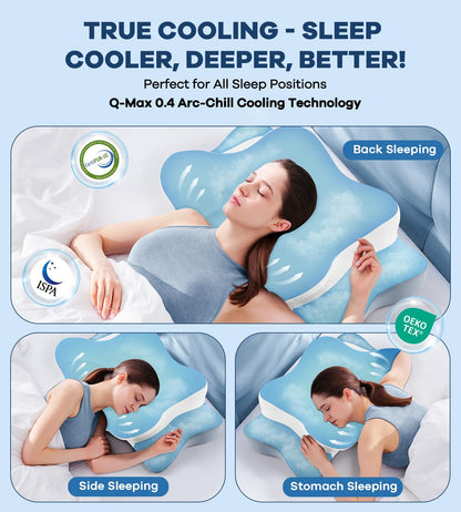 DONAMA Cervical Pillow for Neck and Shoulder,Contour Memory Foam Pillow,Ergonomic Neck Support Pillow for Side Back Stomach Sleepers with Pillowcase