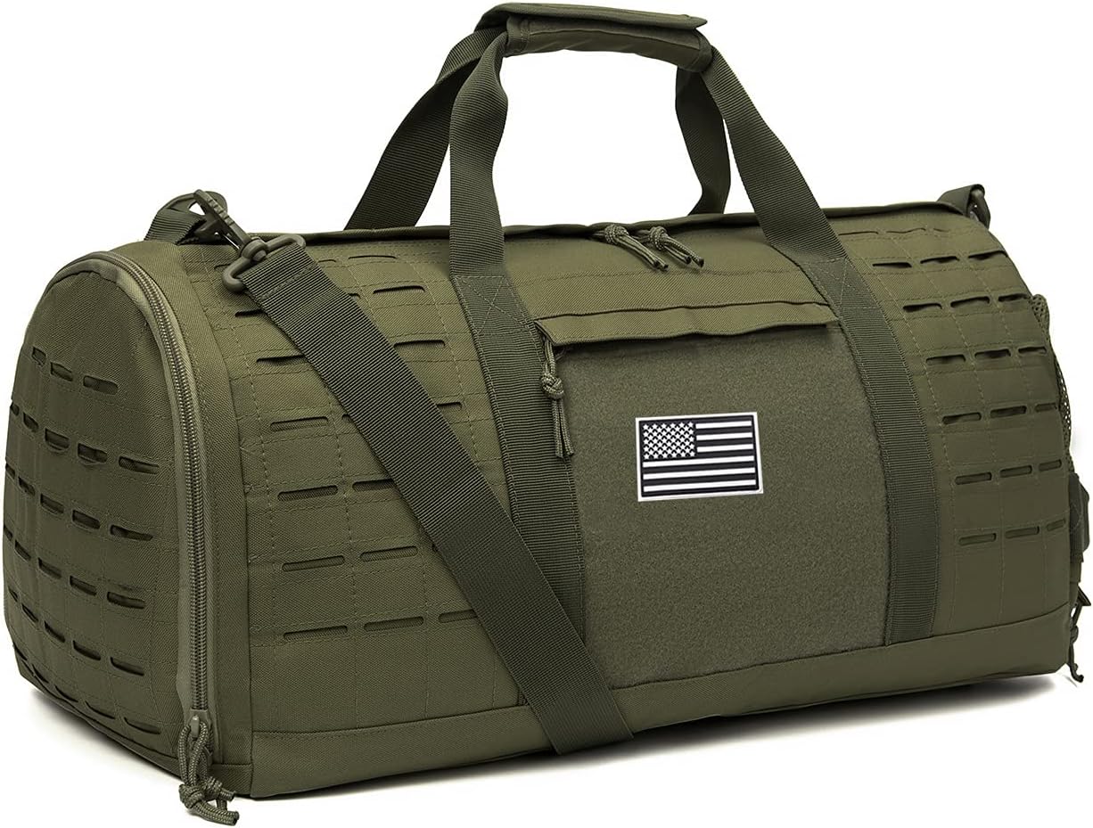 QT&QY 40L Military Tactical Duffle Bag For Men Sport Gym Fitness Tote Travel Training Workout With Shoe Compartment Basketball Football Weekender